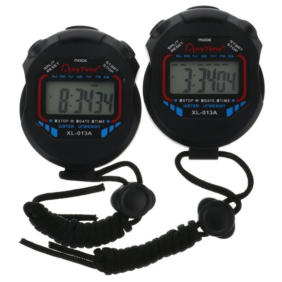 EeaseMX Cronómetro deportivo digital profesional de mano con pantalla LCD, 2 unidades, con alarma, para niños, corredores, deportes, fitness y árbitros XL-013 (negro)
