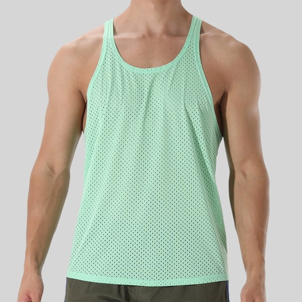 pstuiky Camisetas sin mangas, Camiseta de cuello redondo sin mangas de malla de color liso para hombre Tops elegantes para mujer s