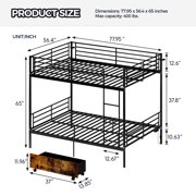 Black Twin Over Twin Metal Bunk Bed with Ladder,High Guardrails Storage Space,Split-Friendly Design,Noise-Free Sturdy Frame,Space-Saving Bed Frames for Twin Size Bed