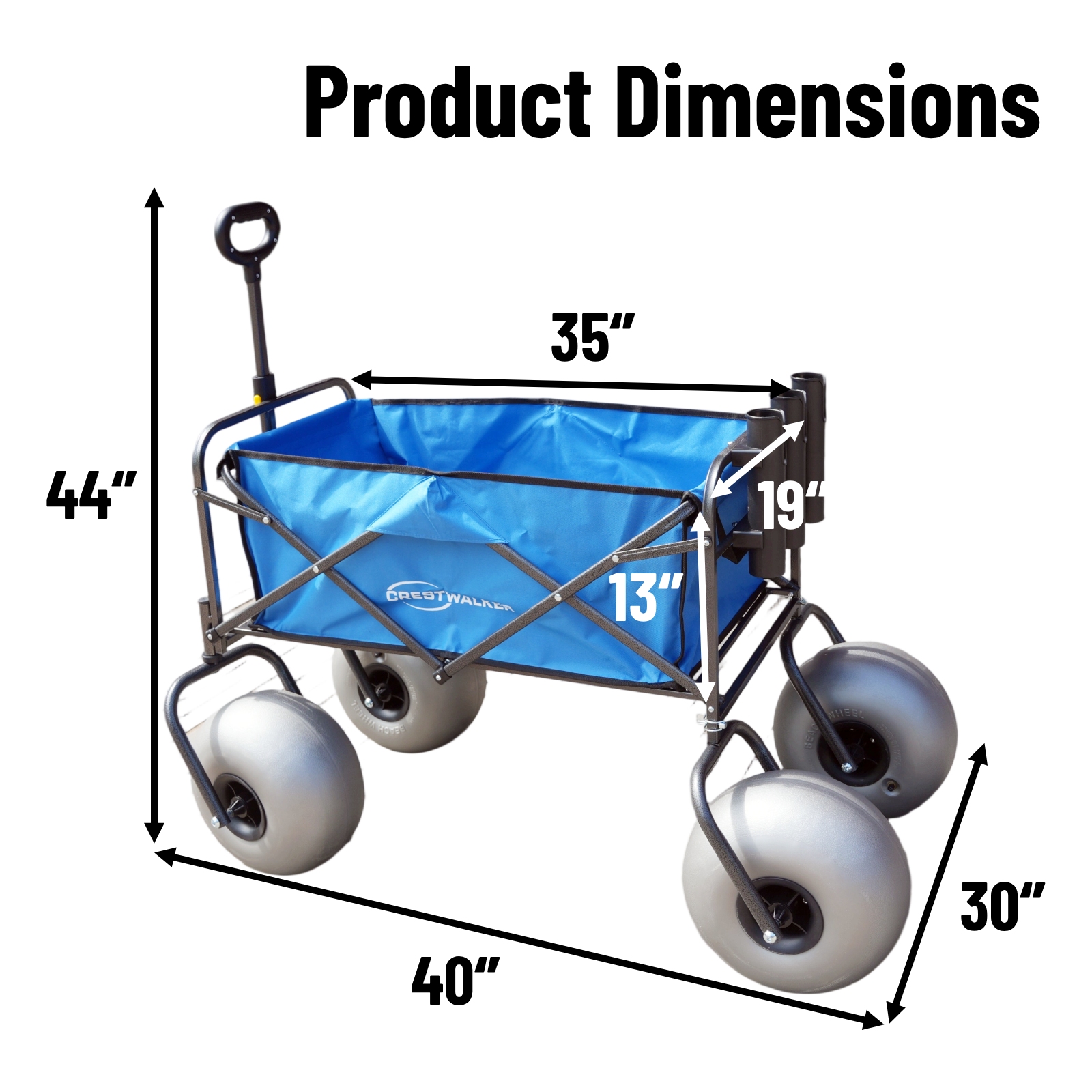 CRESTWALKER Beach Wagon with 13'' Balloon Tires and Chair Racks, Collapsible Cart with Big Wheels for Sand, Pump Included