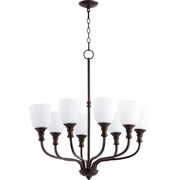 Transitional Eight Light Chandelier-Oiled Bronze Finish-Satin Opal Glass Color Bailey Street Home 183-Bel-2535211