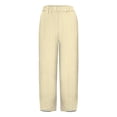 thumbnail image 4 of Women's Casual Pants Striped Linen Pants For Women Summer Casual Wide Leg Pants With Pockets Comfy Cropped Palazzo Pants,Yellow Women's Casual Pants XL, 4 of 5