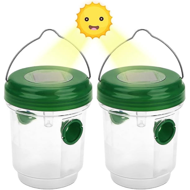Trampa para avispas con energía solar de 2 piezas con luz LED, trampas para insectos, trampa para insectos, trampa para miel, abejas, avispones, mosquitos, Drosophila para jardín interior y