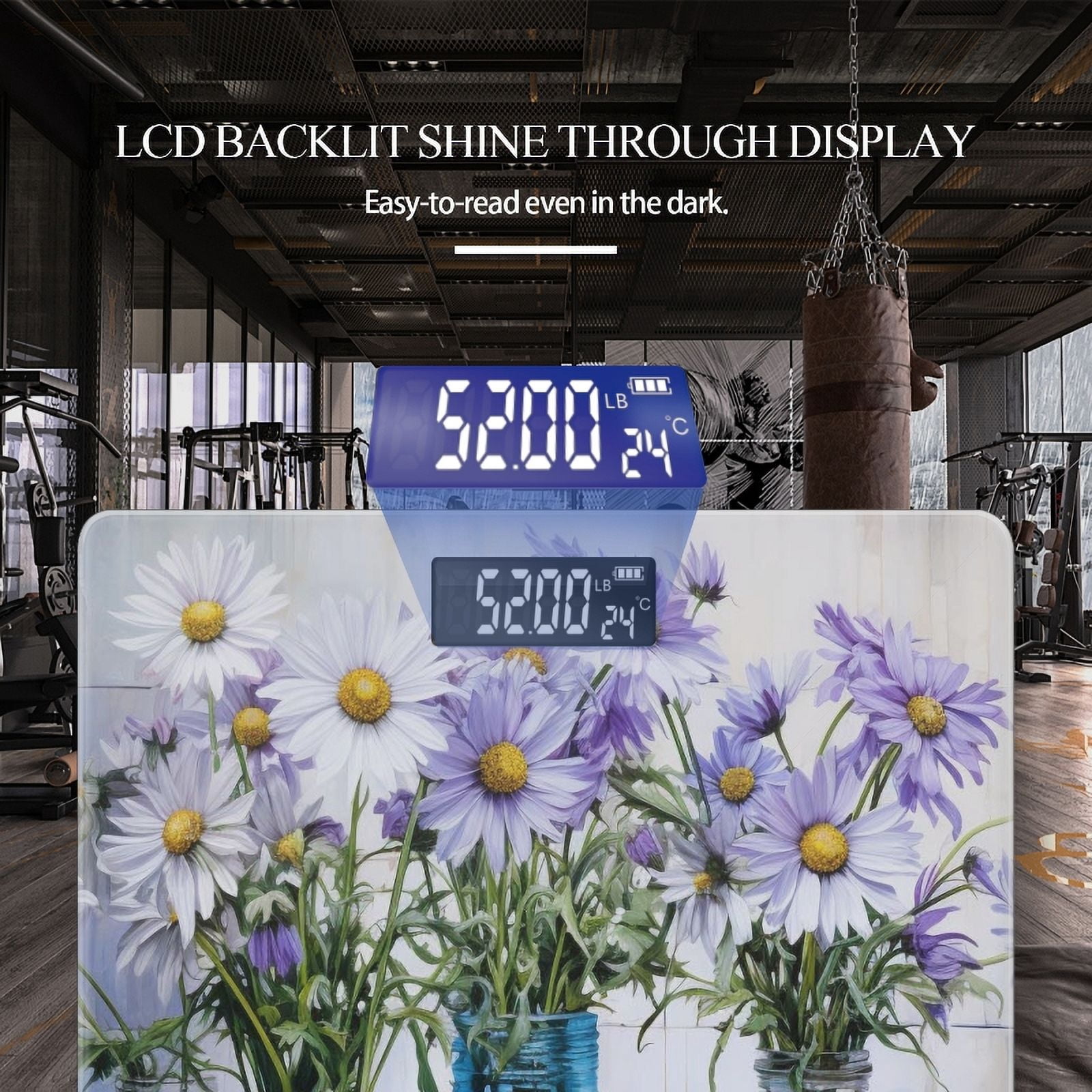High Precision Body Weight Scale Smart Bathroom Scales with Large LCD Display(400lbs),Decorative for Bedroom-Daisies In Glass Jars With White And Purple Daisy Flowers