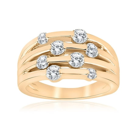 1ct Yellow Gold Real Diamond 14K Right Hand Womens Fashion Multi Row