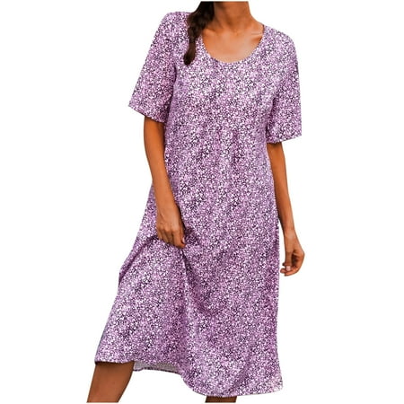 

Pink Dress Plus Size Dress for Women Fashion Women Summer Casual Round-Neck Print Short Sleeve Baggy Dress Dress Pants Women Formal Dresses for Women Evening Party Summer Savings Purple 2XL