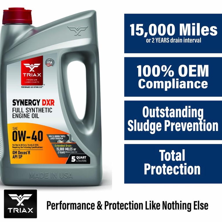 TRIAX Synergy DXR 0W-40 Full Synthetic Engine Oil 5 Quart, GM