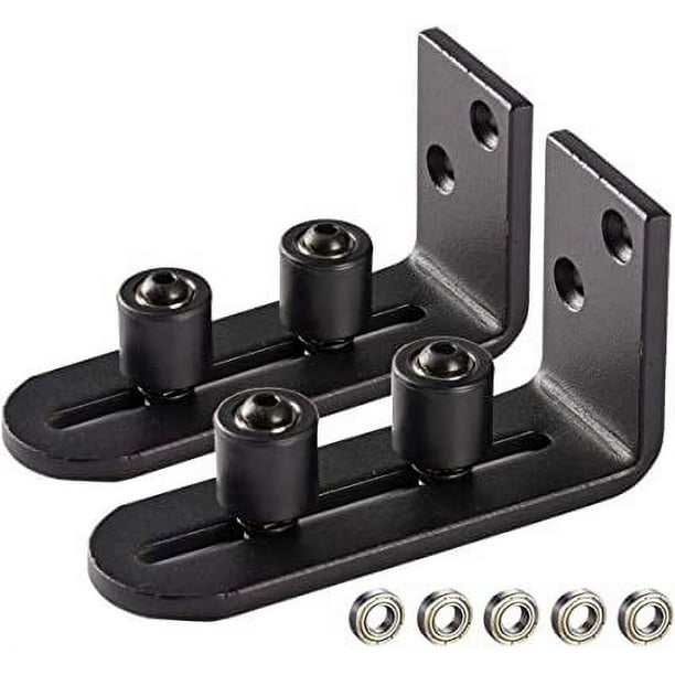 (Negro) ¡¡¡Diseño de rodamiento de bolas!!! ¡Nueva guía de piso mejorada para puertas de granero de 2 piezas! - Rodillo de soporte deslizante ajustable - Guía única a nivel del suelo - Estructura de a
