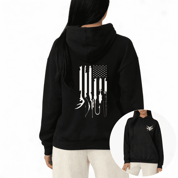 Hunting Fishing Print Hoodie Black Graphic Sweatshirt S-2XL Outdoor Sports Tops