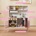 thumbnail image 5 of Costway Kids Kitchen Playset Wooden Pretend Play Chef Toy with Microwave & Accessories Pink+White, 5 of 10