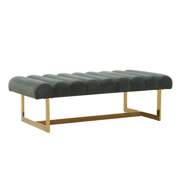 MEXIYA Alessia Modern Channel Tufted Dark Grey Bench Upholstered Velvet