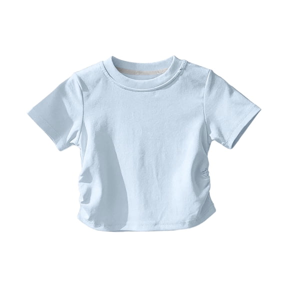 AHTJRT Crewneck Tee Shirt for Girl Short Sleeve Basic Tee Tops Breathable Summer Lightweight Cotton Soft Pullover Tops Light Blue 0-1 Years