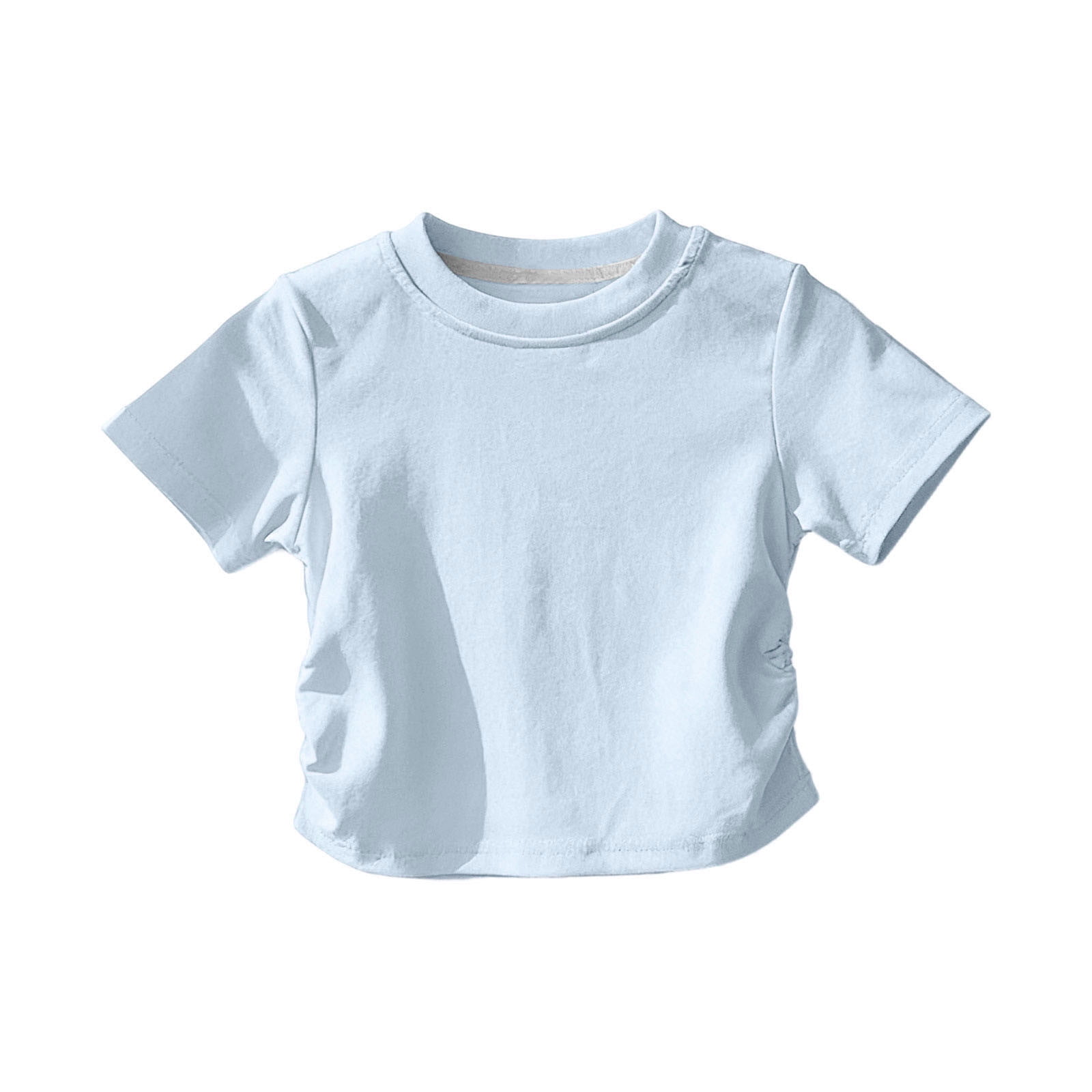 FRSASU Girl s Summer Cotton Tee Shirts Soft Basic Solid Color Short Sleeve Crewneck Tee Comfort Loose Fit Tunic Tops Light Blue