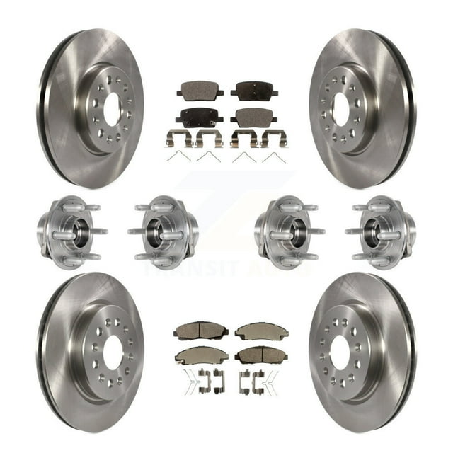 Transit Auto Ensemble de Roulement de Moyeu avant Arrière Rotor de Frein à Disque et Plaquettes Semi-Métalliques (10 Pcs) pour Voiture Chevrolet Traverse GMC Acadia Blazer Buick Enclave Côté Gauche Droit (Conducteur Passager) KBB-123963