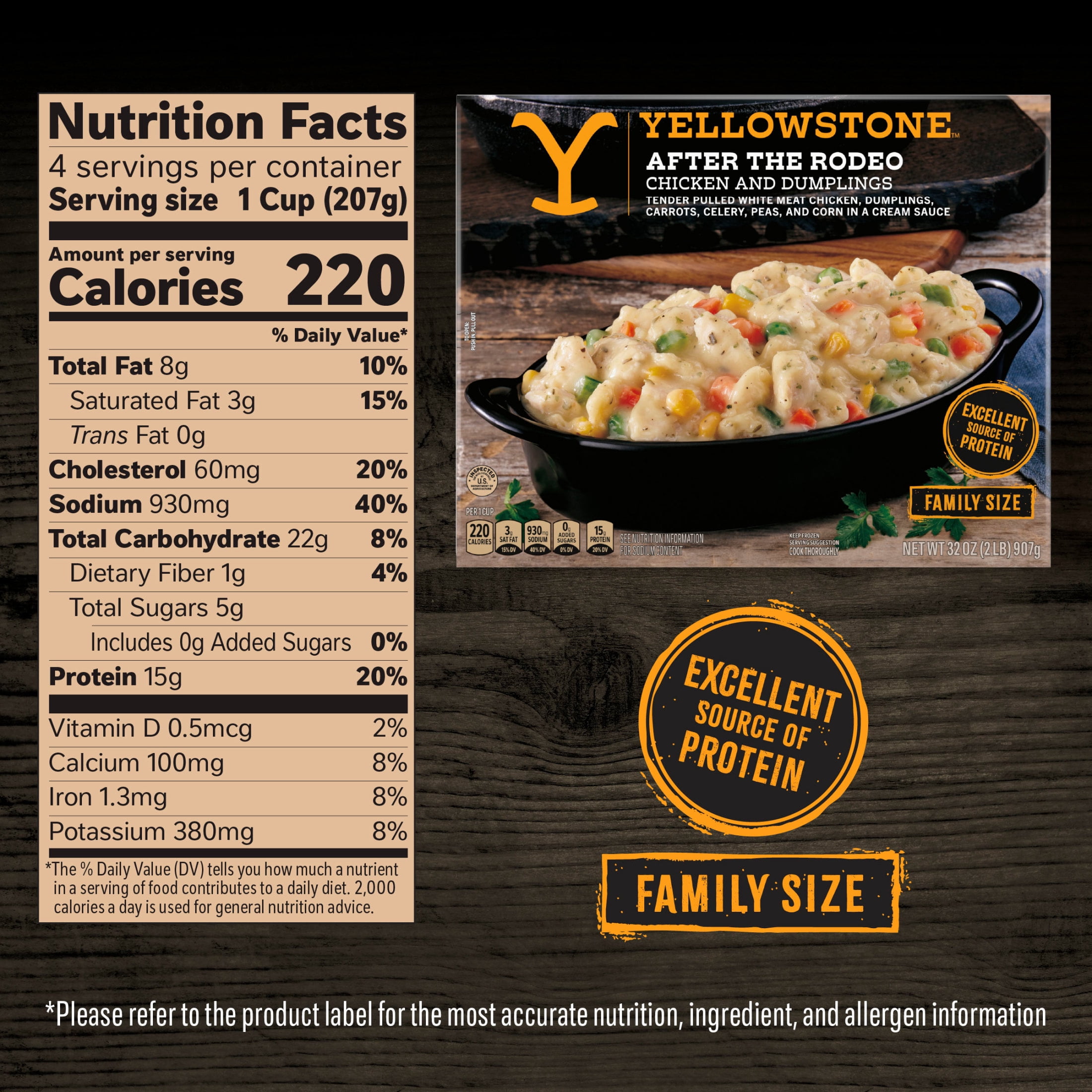 Yellowstone Chicken and Dumplings Family Size Meal, Protein Dinner, Family Frozen Meals  2 lb.
