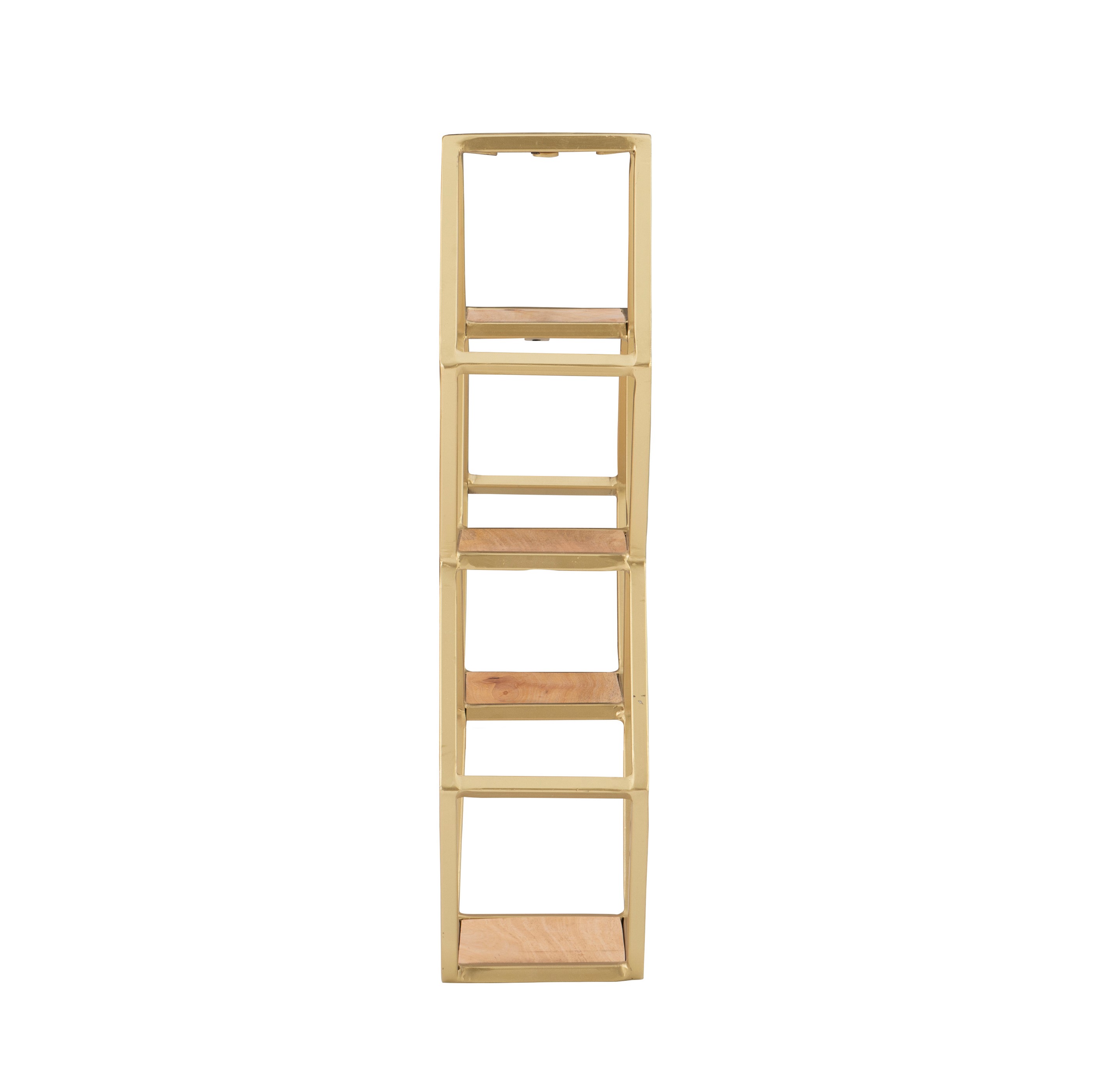 Powell Wilson 3-Compartment Honeycomb Wall Shelves, Gold Metal with Natural Mango Wood