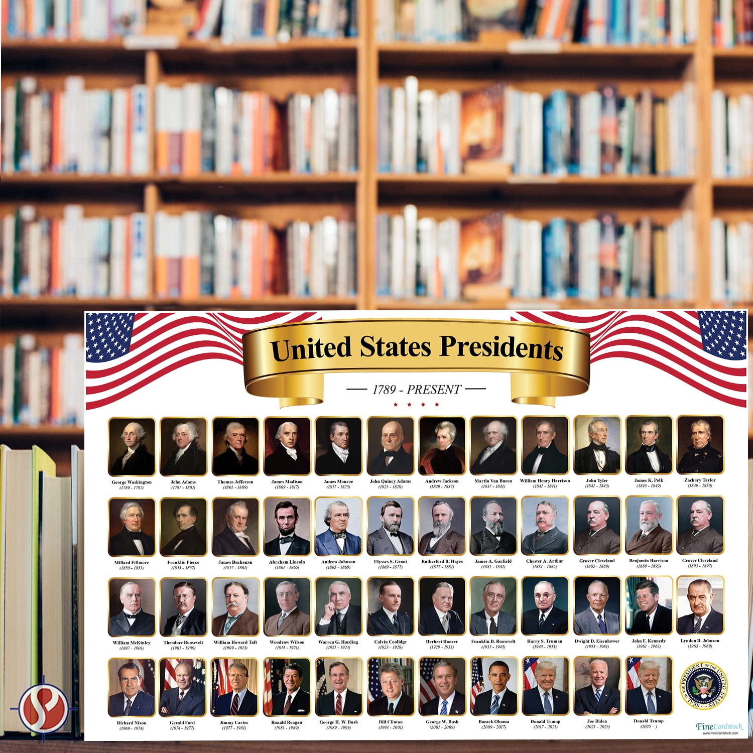 Presidents of the United States Educational Chart – Great Learning Tool for Kids | Perfect for Home, School and Office Use | 80lb Cardstock (216gsm) | 11 x 17” | 10 per Pack