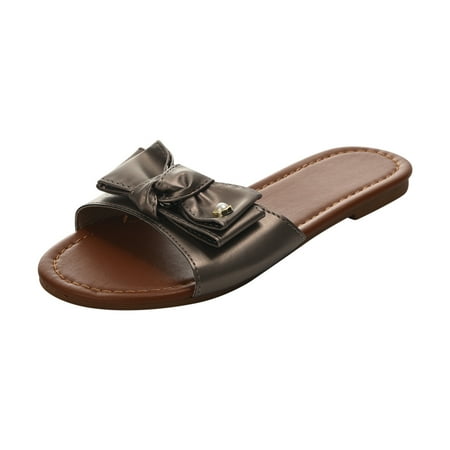 OAVQHLG3B Bow Slide Sandals for Women Dressy Summer Comfy Flats Sandals Casual Comfortable Beach Sandals Shoes