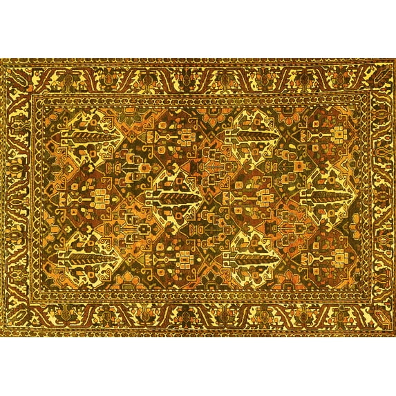 Ahgly Company Machine Washable Indoor Rectangle Persian Yellow Traditional Area Rugs, 2' x 4'