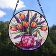 thumbnail image 2 of Luxury Christmas Gift - Tulip Lavender Butterfly Pink Stained Glass Hanging Ornament - Joy to the World Christmas Tree Decor, Holiday Gift for Mom, Dad, Friends, Family, 2 of 3