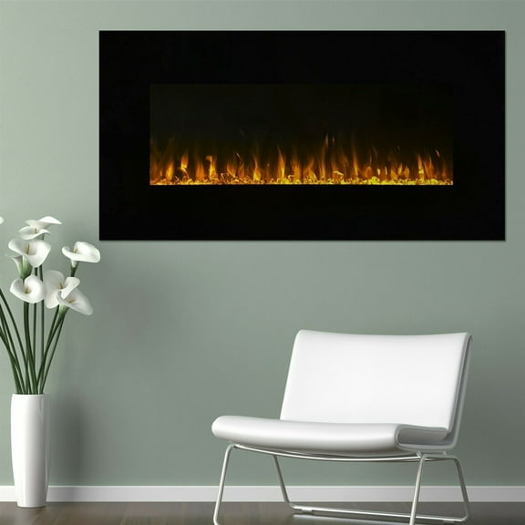 LED Wall Mount Electric Fireplace with Remote and Timer 36 Inch Fire Ice Flame