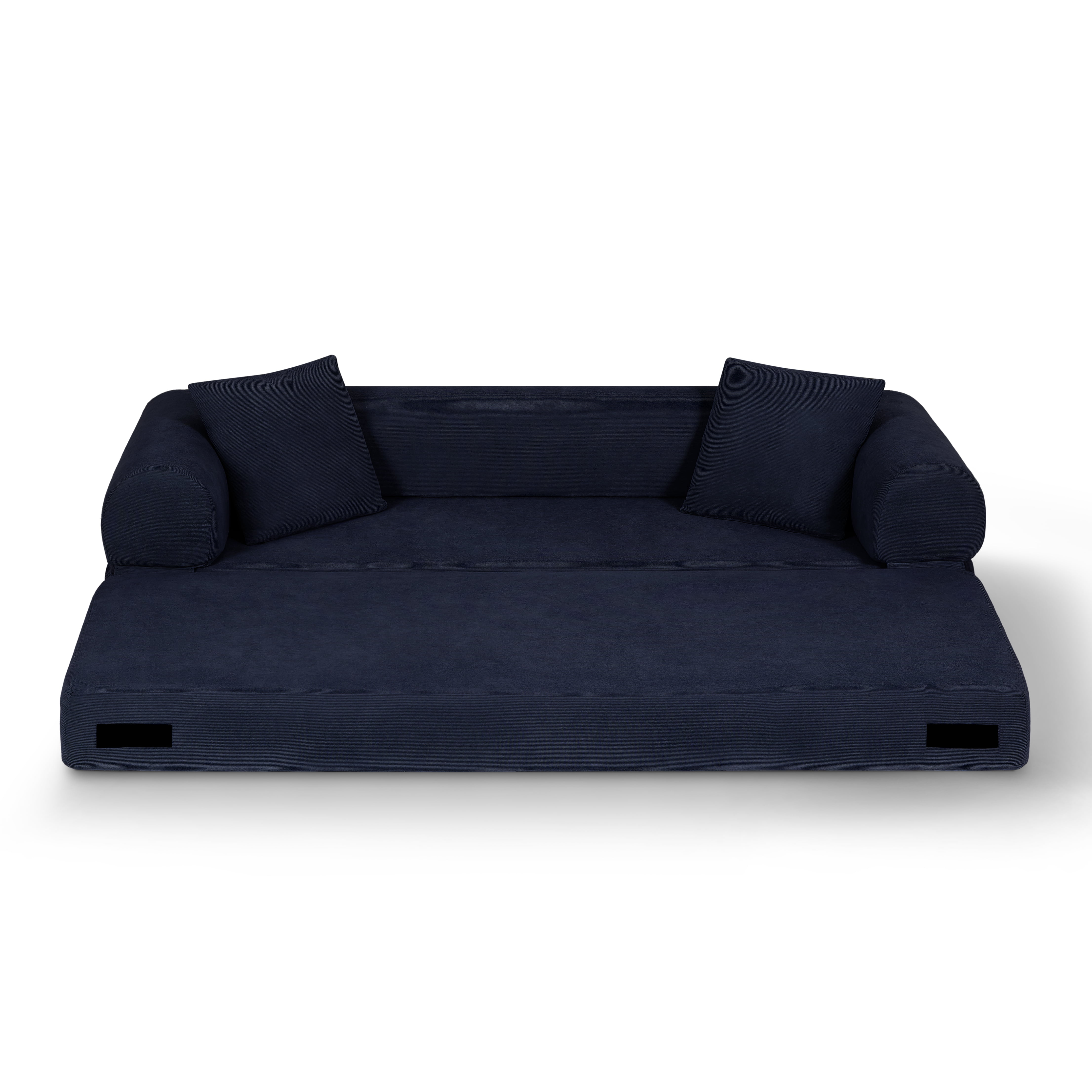 80 Inch Convertible Boneless Sofa Bed, Queen Size Folding Sleeper Couch with Storage Pockets, Corduroy Compressed Sofa in a Box for Living Room, Deep Blue