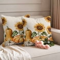 thumbnail image 2 of Orange Pumpkin Fall Outdoor Waterproof Pillow Covers, Thanksgiving Sunflower Botanical Beige Decorative Square Throw Pillowcase Sofa Cushion Sham for Patio/Couch/Chair, 24"x24" 2 Pack, 2 of 8