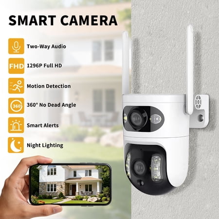 Cross border popular binocular gun ball linkage monitoring camera | AI humanoid tracking+360 ° panoramic monitoring | WiFi remote real-time warning | Home/shop security artifact