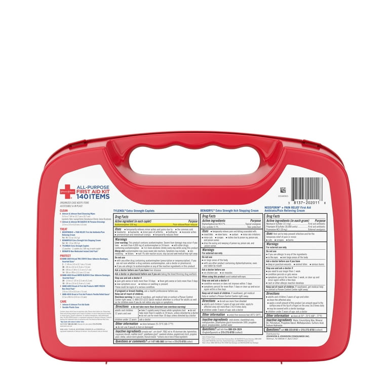 Johnson & Johnson All-Purpose Portable Compact First Aid Kit, 140