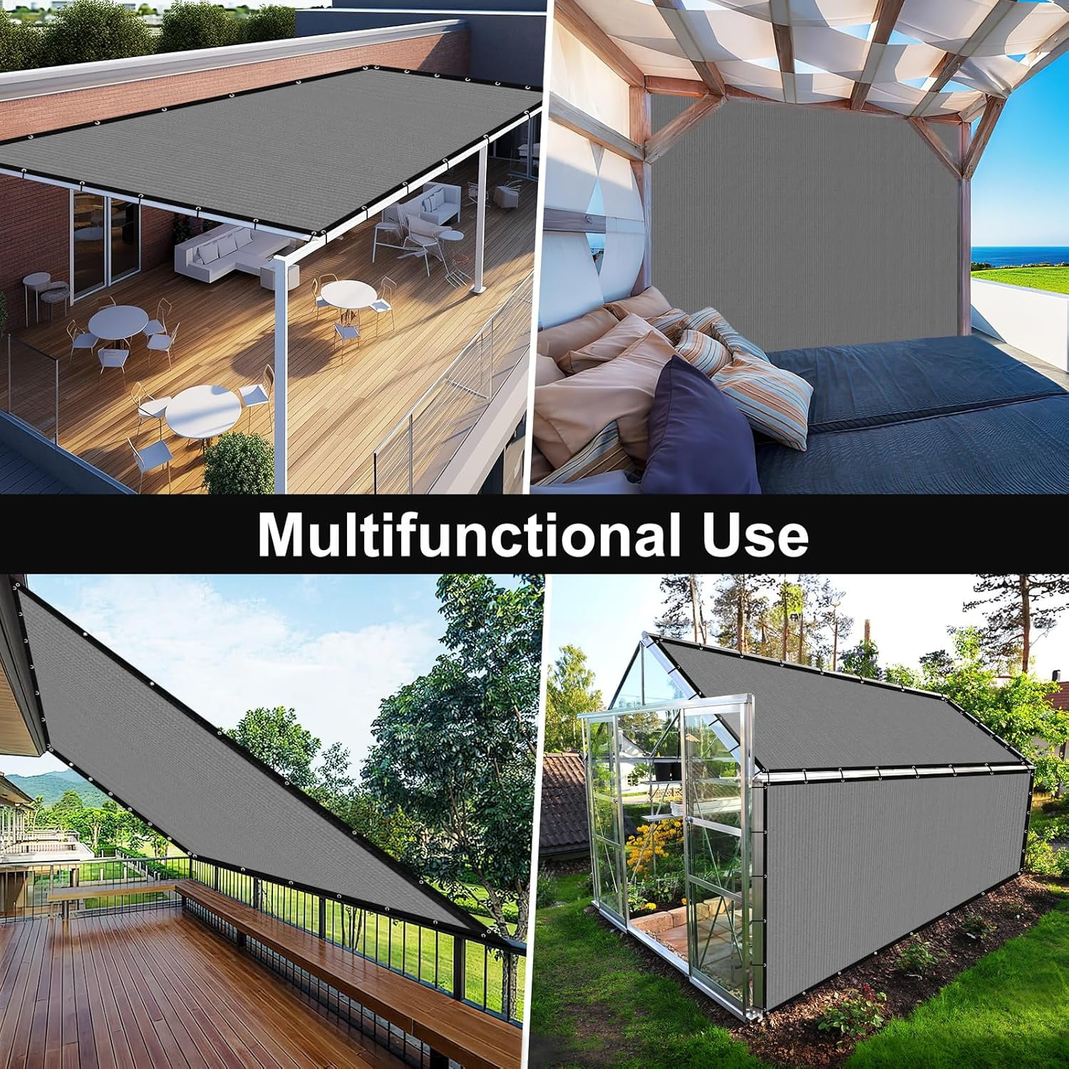 Shade&Beyond 12'X16'Sun Shade Cloth, 90% Pergola Shade Cover Canopy with Grommets, Sun Screen Fabric Tarp for Patio, Outdoor, Garden, Backyard,Light Gray