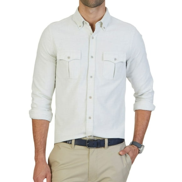 Nautica Camisa abotonada ajustada para hombre, blanquecino, extragrande