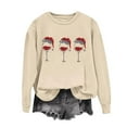 thumbnail image 2 of QIUOMBBP Christmas Sweatshirts for Women Cute Xmas Graphic Print Long Sleeve Shirts Loose Fit Casual Crewneck Holiday Tops, Khaki, L, 2 of 7