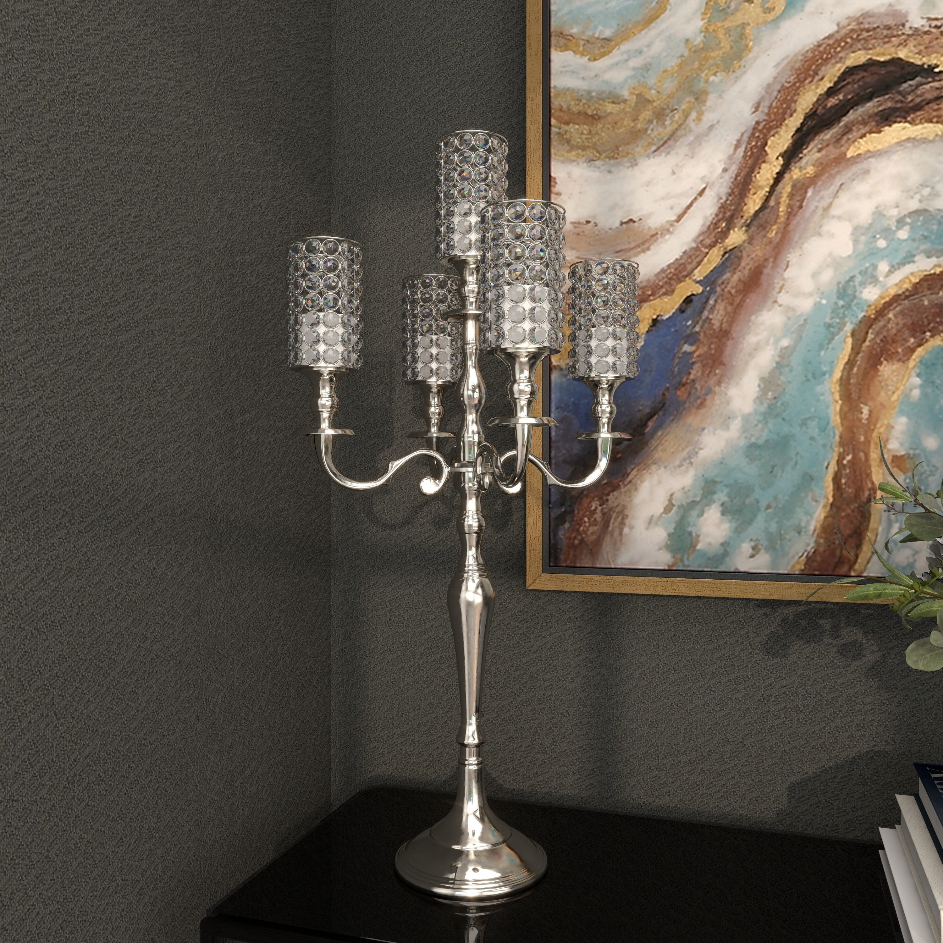 DecMode 5 Holder Silver Aluminum Candelabra