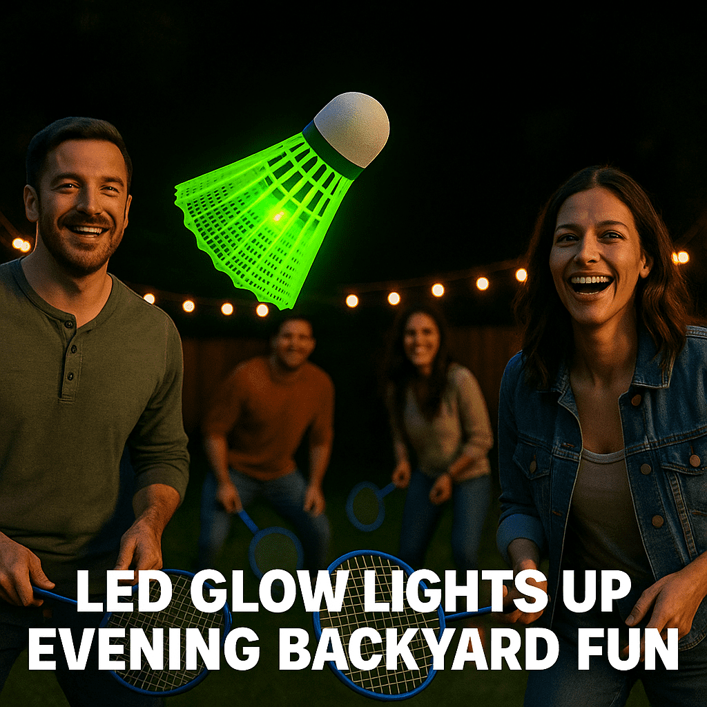 LED Badminton - LED Badminton Racket Set with Bright Lights for Nighttime Play, Durable & Strong Grip, Easy Assembly, Perfect for Park or Beach, Measures 8.10” x 0.50” x 2.50”