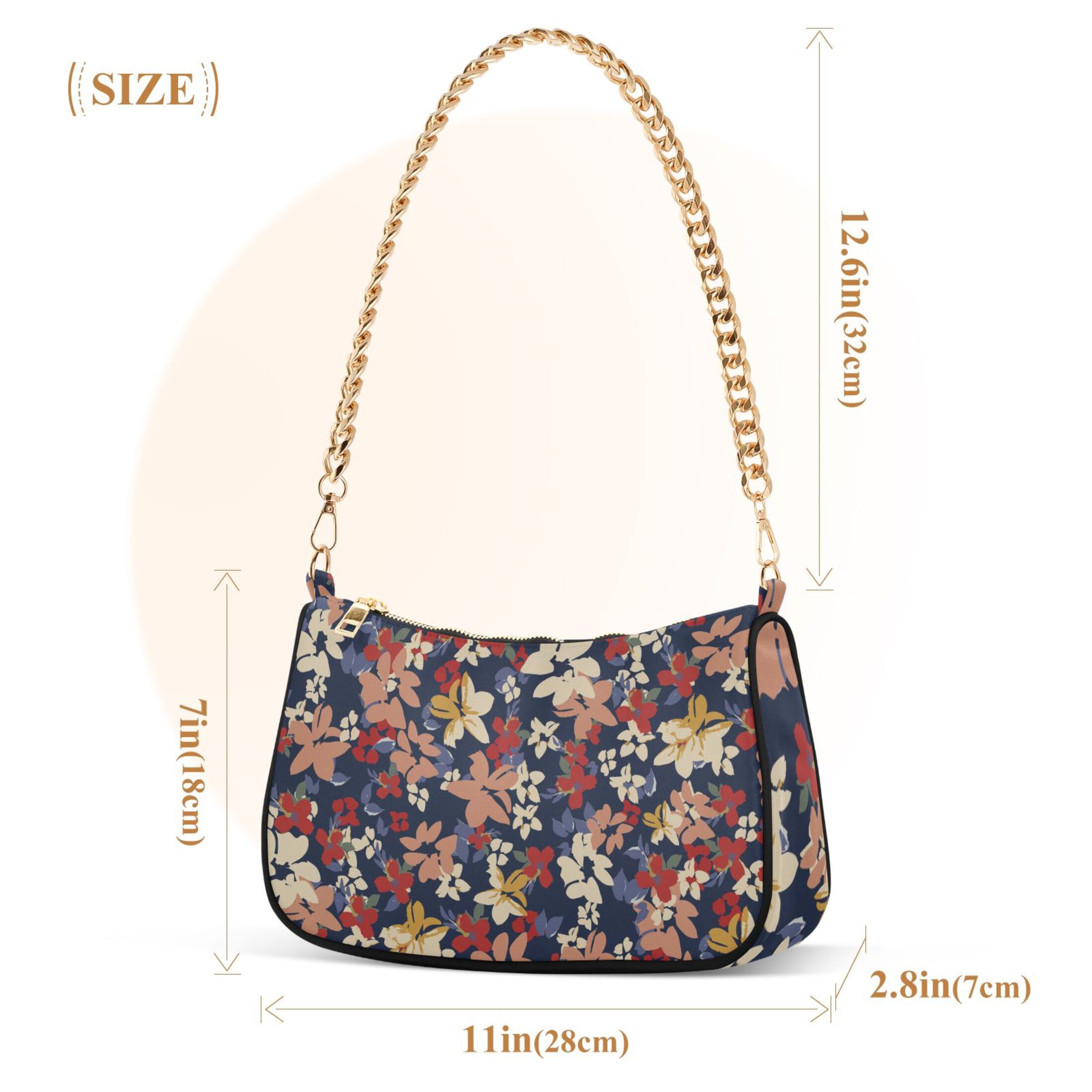 Autumn Cute Tiny Flowers Womens Chain Shoulder Bag Tote Handbag Clutch Hobo Purse with Zipper for Travel Casual