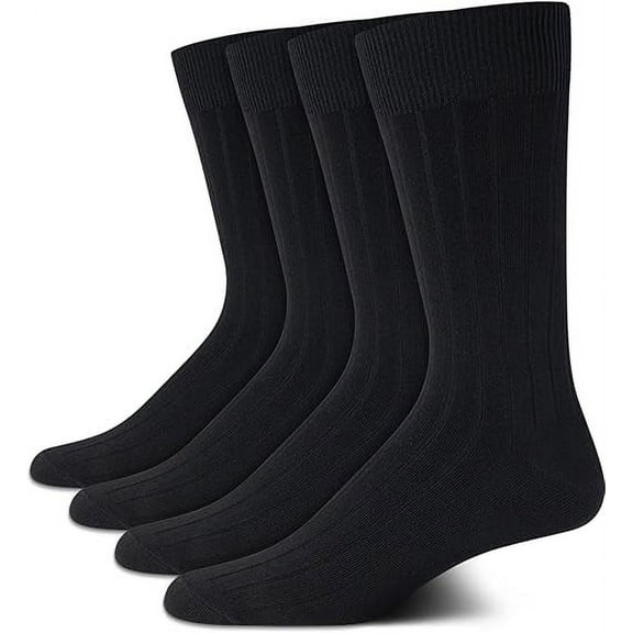 Men's Crew Socks - 4 Pack Lightweight Combed Cotton Blend Dress Socks - Breathable Socks for Men-Black