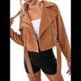 thumbnail image 2 of Chaqueta Corta de con Cinturón para Mujer, Chaqueta de Moto, Abrigo Caqui L, 2 of 8