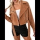 thumbnail image 2 of Chaqueta Corta de con Cinturón para Mujer, Chaqueta de Moto, Abrigo Caqui M, 2 of 8