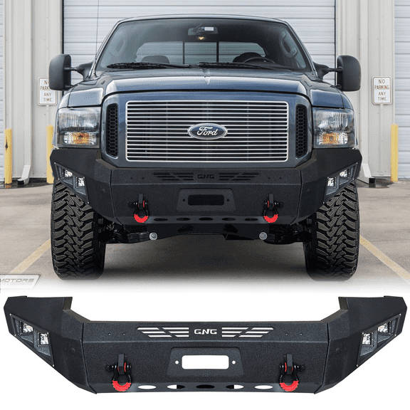TIOYAR Steel Front Bumper for 2005-2006-2007 Ford F250/F350/F450 With Winch Plate&Square Lights (Black Texture)