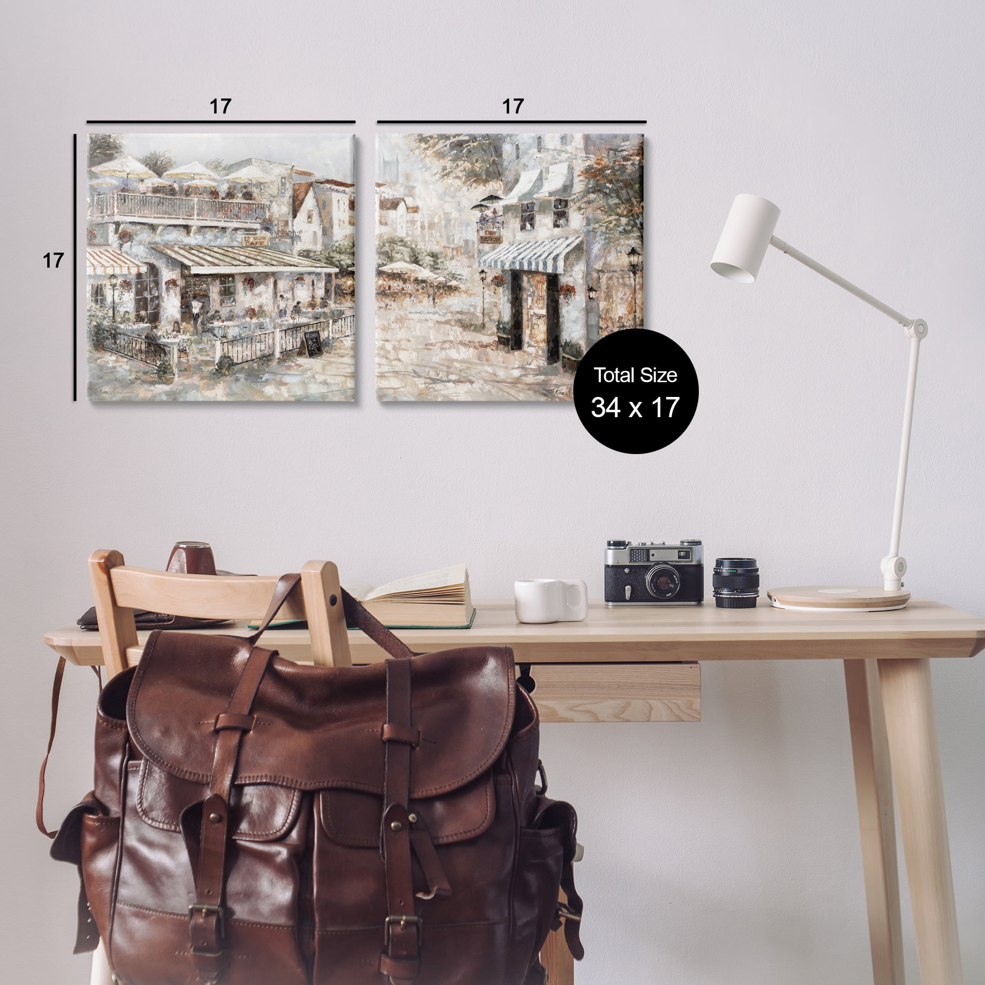 Stupell Industries Town Bistros Architecture Scenic & Cityscapes Painting Wrapped Canvas Art Print Wall Art, 17 x 17, Set of 2