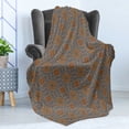 thumbnail image 4 of Moroccan Soft Flannel Fleece Throw Blanket, Traditional Design Tile with Geometric Floral Motifs Curly Details, Cozy Plush for Indoor and Outdoor Use, 50" x 70", Blue Sepia Redwood, by Ambesonne, 4 of 5