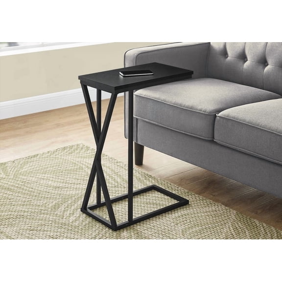 Contemporary C-shaped Accent Table in Black Laminate and Metal for Living Room and Bedroom