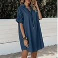 thumbnail image 4 of Casual Summer Dresses for Women Roll up Short Sleeve Loose Solid Shirt Dress Lapel V-Neck Flowy Short Dress for Women, 4 of 7