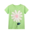 thumbnail image 5 of HILEELANG Little Girl Short Sleeve Tee Shirt Cotton Casual Crewneck Flower Graphic Tops T-Shirts Pink Yellow Green 3 Packs Sets 8T, 5 of 5