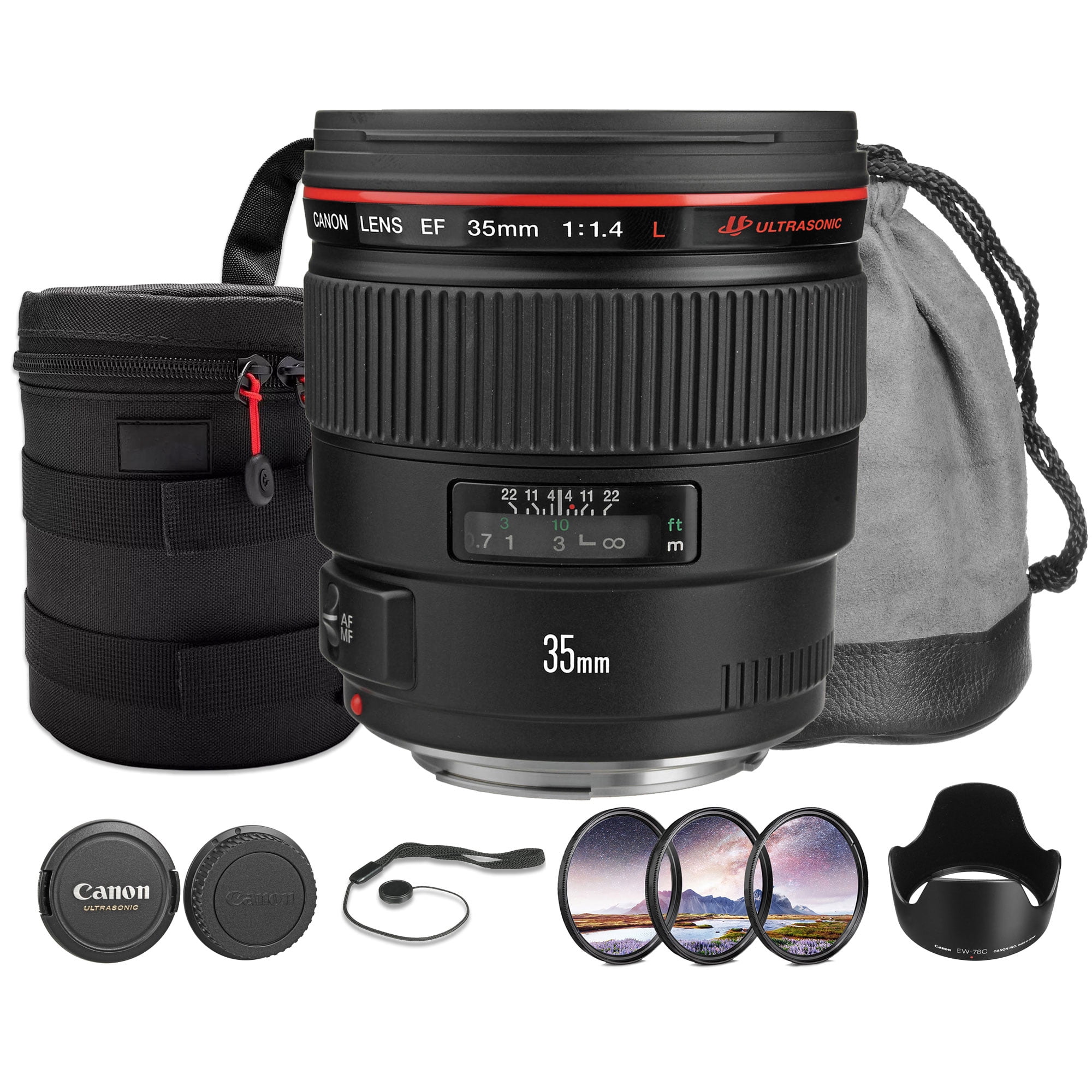 Canon EF 35mm f/1.4L USM Lens Bundle | L-Series Wide-Angle Prime with Fast f/1.4 Aperture, Advanced Optics & Ring-Type USM Autofocus | For Low-Light & Street Photos (2512A002) + Filter Kit + More