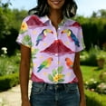 thumbnail image 4 of Sewkxo Hawaiian Shirts for Woman's Floral Print Short Sleeves Lapel Collared Button Down Tropical Beach Blouses 2026 Fashion Baggy Fit Party Holiday Tees,Purple 2XL, 4 of 5