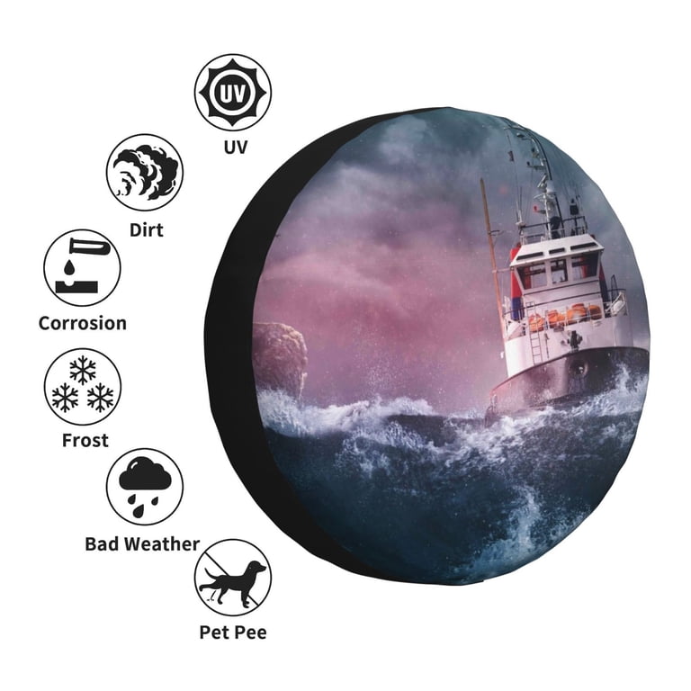 Universal Spare Tire Cover With Sea Lighthouse Design - Weatherproof Wheel Protector For Trailer, RV, SUV, Truck