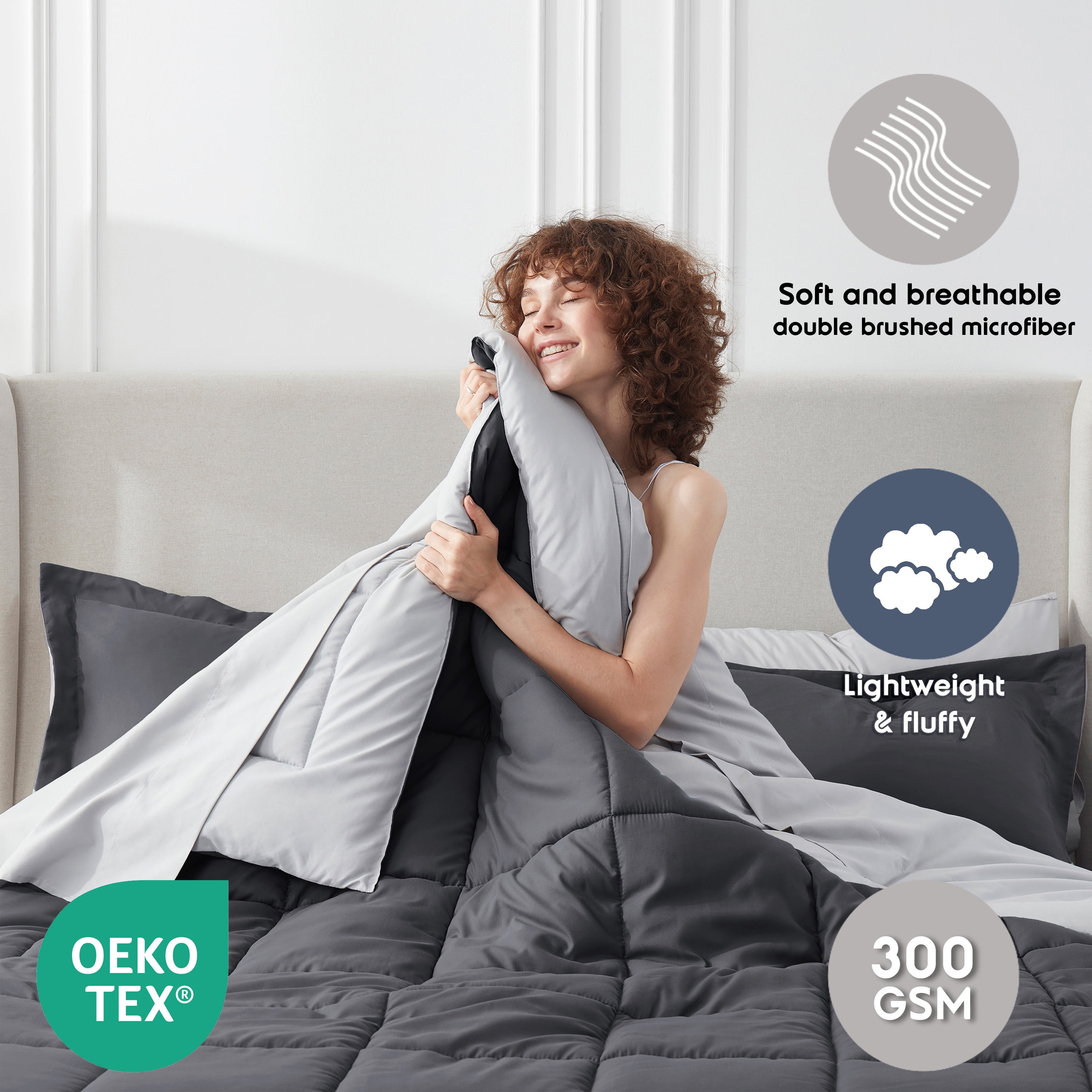 LammaLoe Full-Size Comforter Set, With Sheets, Reversible Bed In A Bag 7 Piece, Bedding Set, Dark Grey