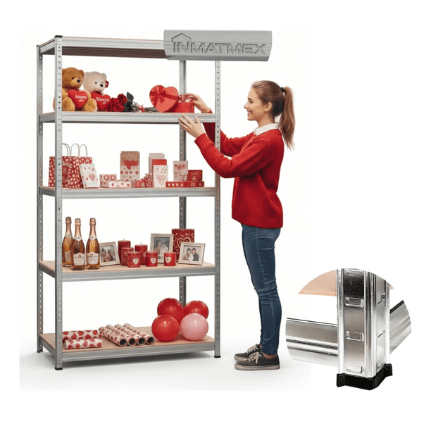 ESTANTE METALICO ORGANIZADOR DE 5 NIVELES 180x40x90 cm 5 Estantes Ajustables Xtellar plateado