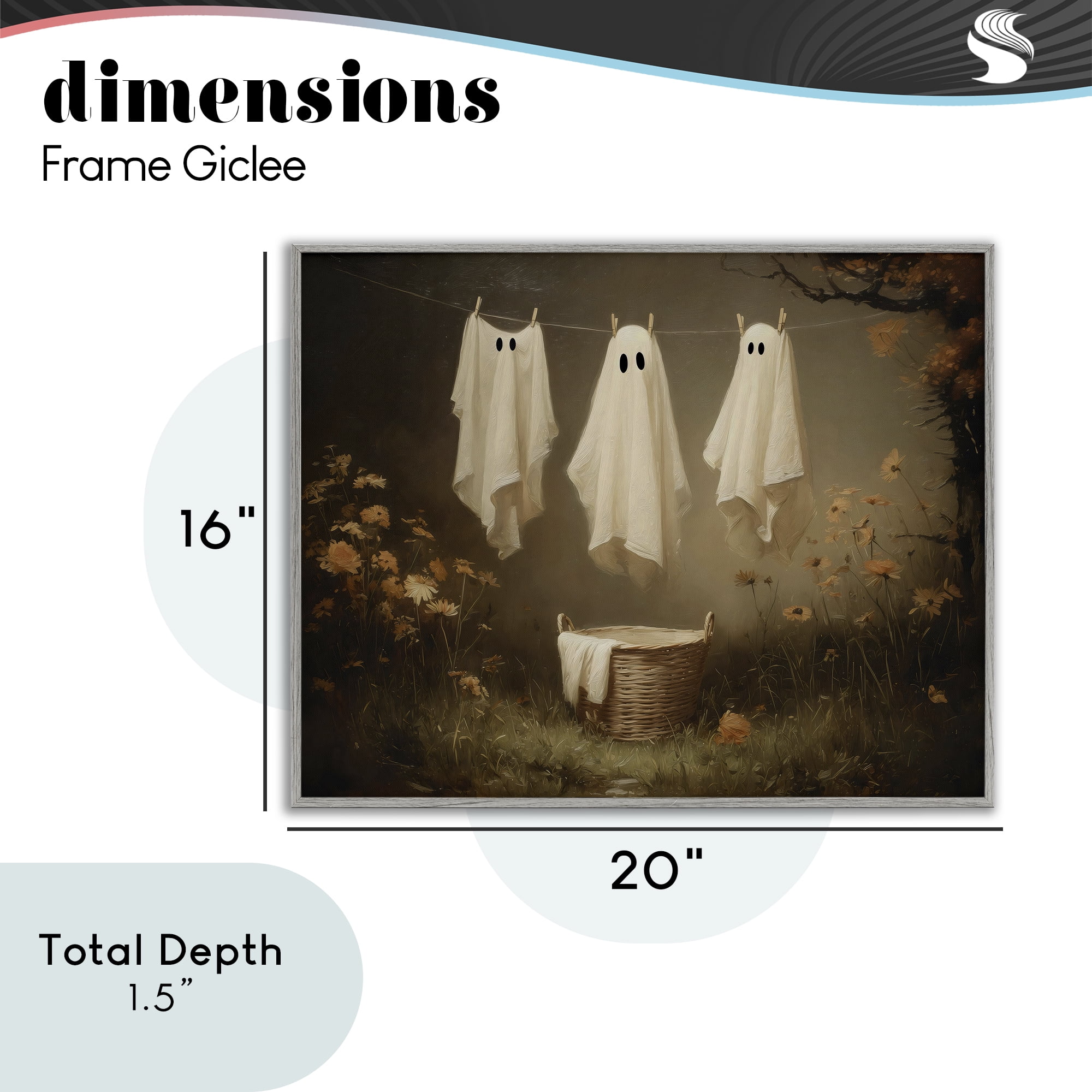 Three Laundry Ghosts Hanging Gray Framed Giclee Art, design by Arlington Prints